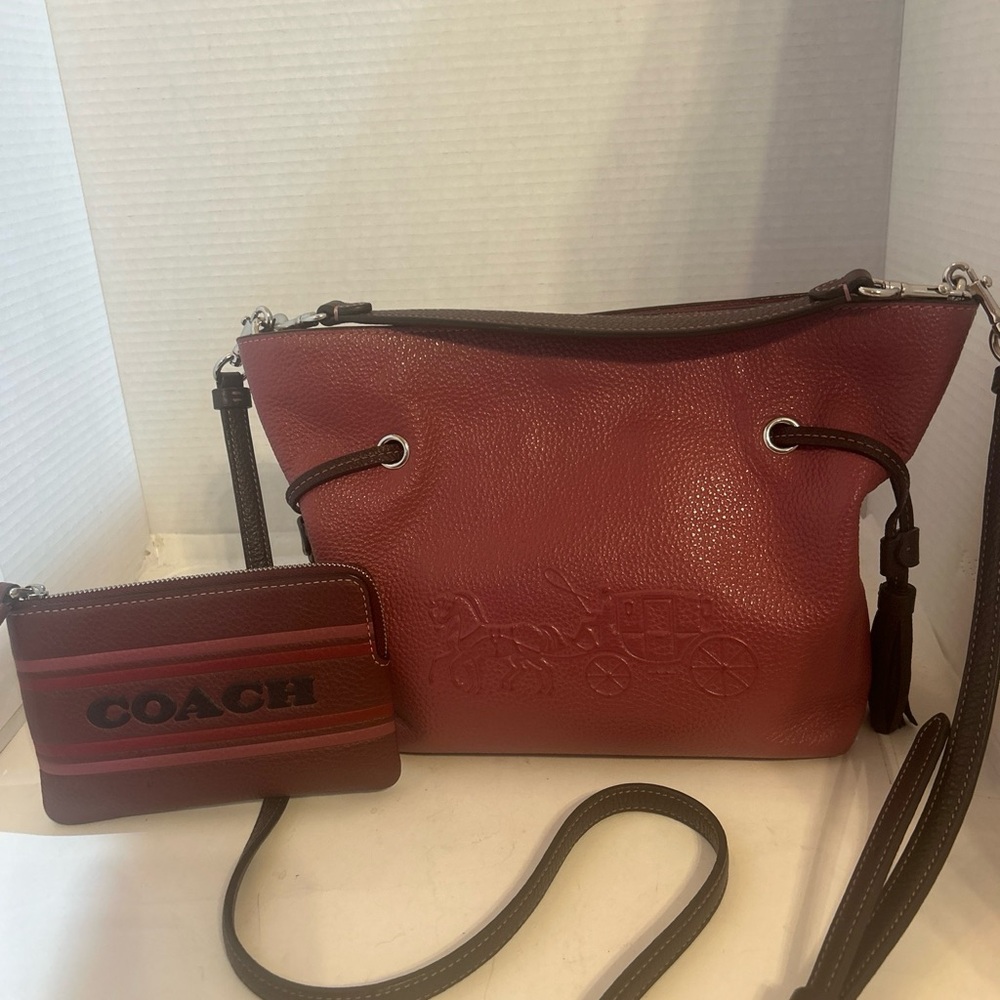 Coach Andy Crossbody Horse & Carriage Pebble Leather Light Raspberry W/ Wristlet
